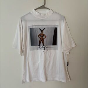 playboy x misguided playboy bunny white oversized long graphic tee shirt🤍